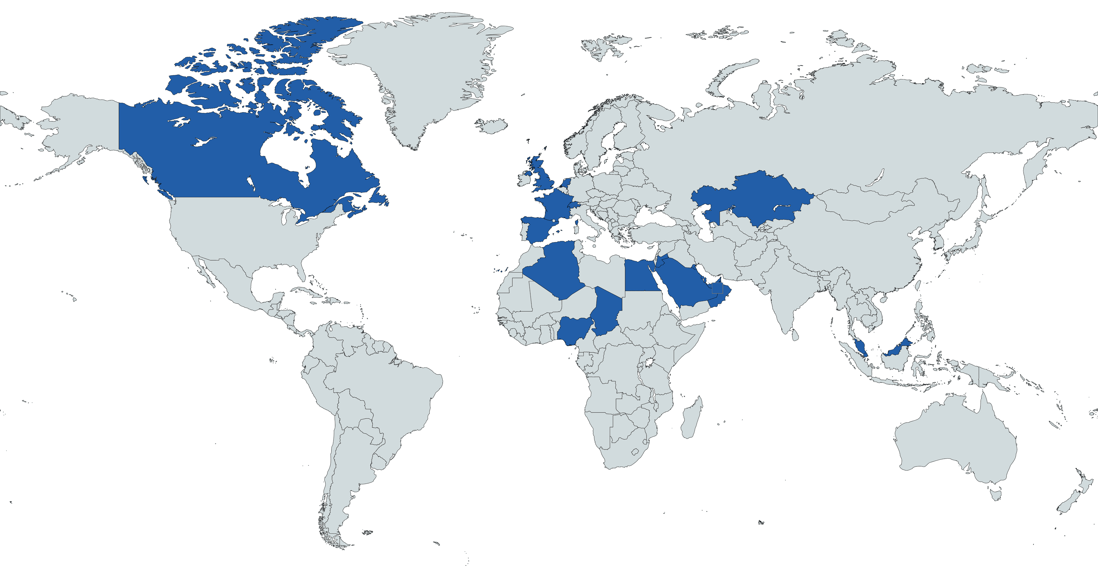 Map showing 4D international training and consultancy delivery